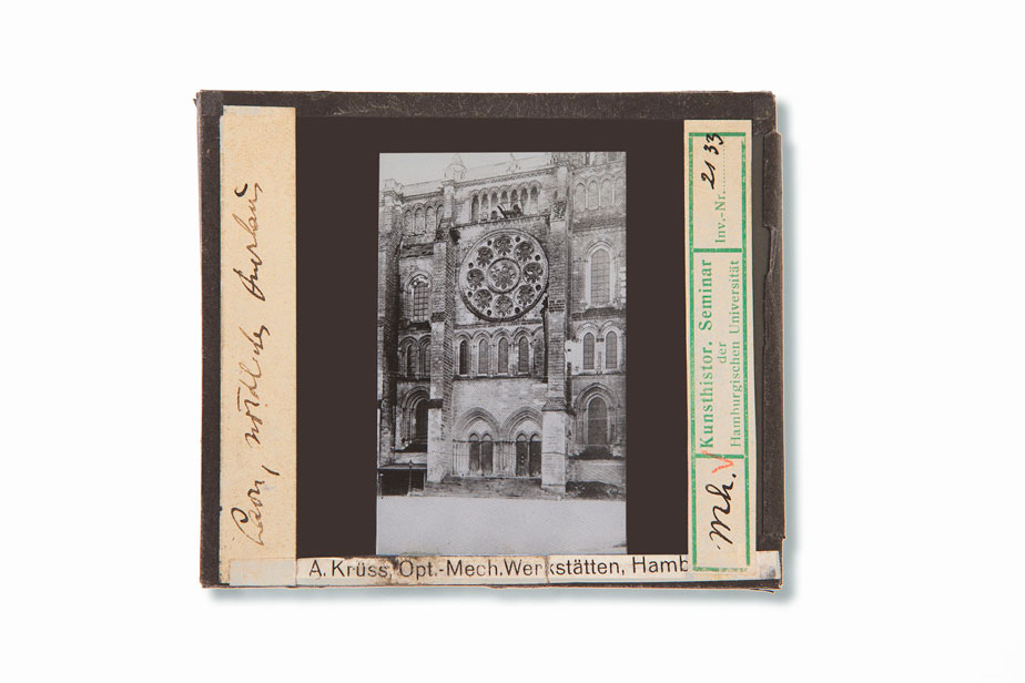 Von Panofsky beschriftetes Großdia der Kathedrale Laon, 1920er Jahre