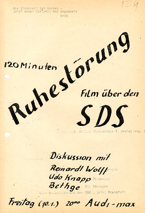 Leaflet for a filmscreening about the SDS.