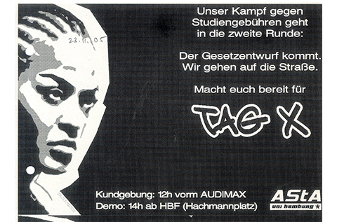 Flugblatt für einen Protest gegen Studiengebühren, 2005. 