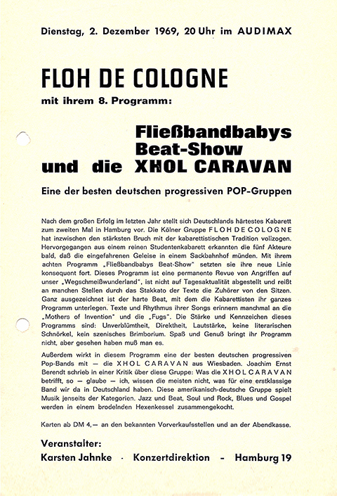 Flugblatt des Konzerts Floh de Cologne im Audimax, 1969.