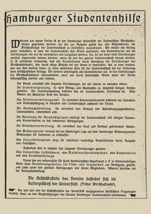 Flugblatt der Hamburger Studentenhilfe, 1922