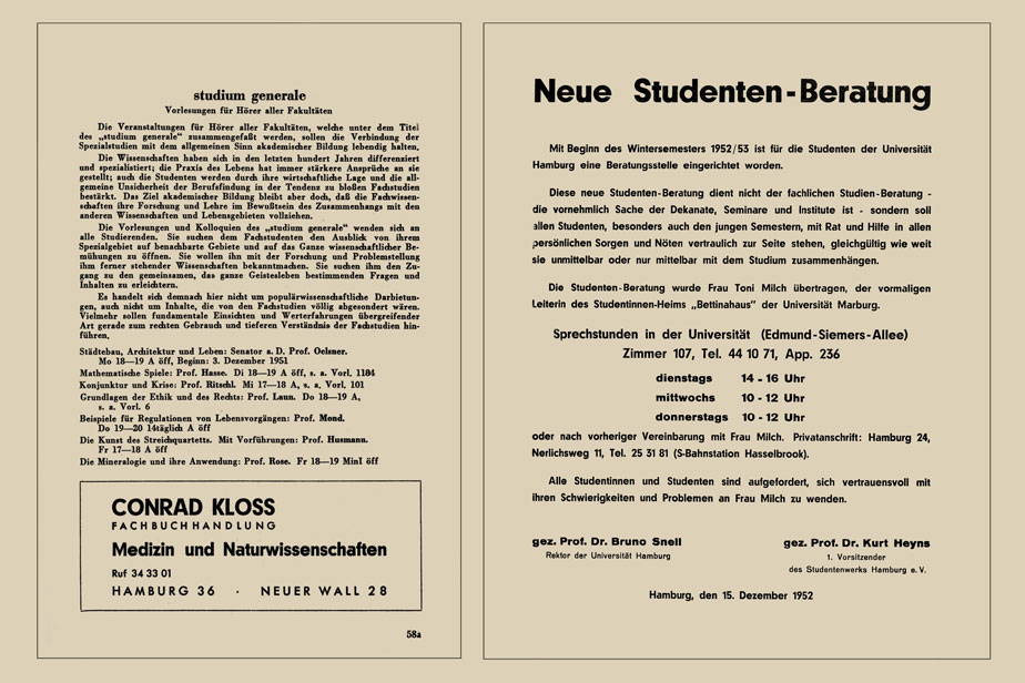 Plakat der „Studenten-Beratung“, 1952
