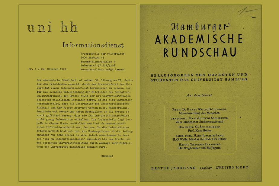 Titelblätter der uni hh info von 1970 und der Hamburgischen Akademischen Rundschau von 1946