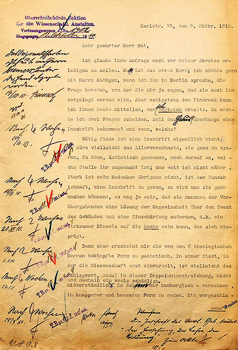 Brief des Regierungsrats Max Förster an Prof. Erich Marcks, 1910, Faksimile, Seite 1